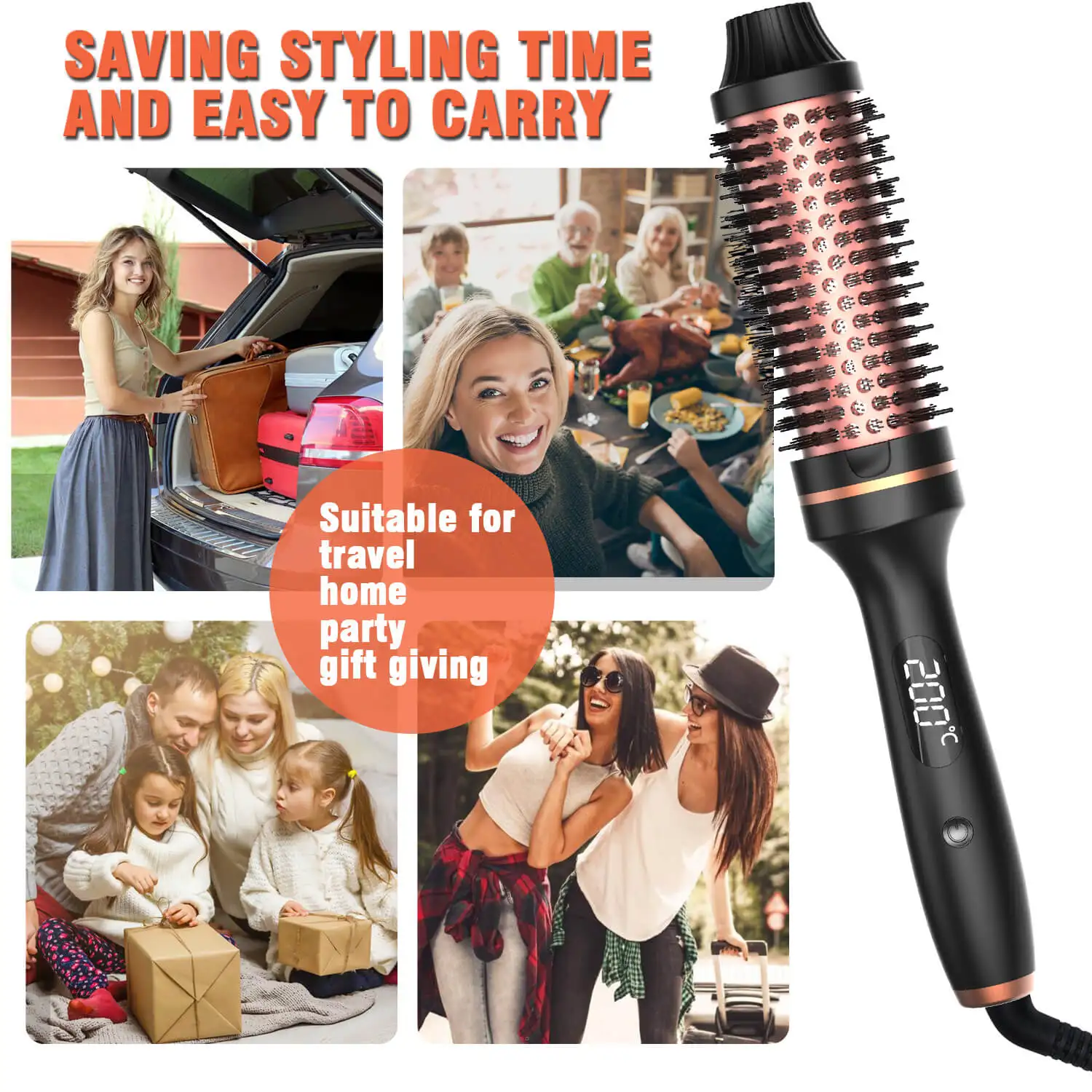 3 in 1 Curling Iron Thermal Brush Set Heated Round Curling Brush Hair Style Ceramic Double PTC Heater Fast Heating hair curler hair iron hair tools
