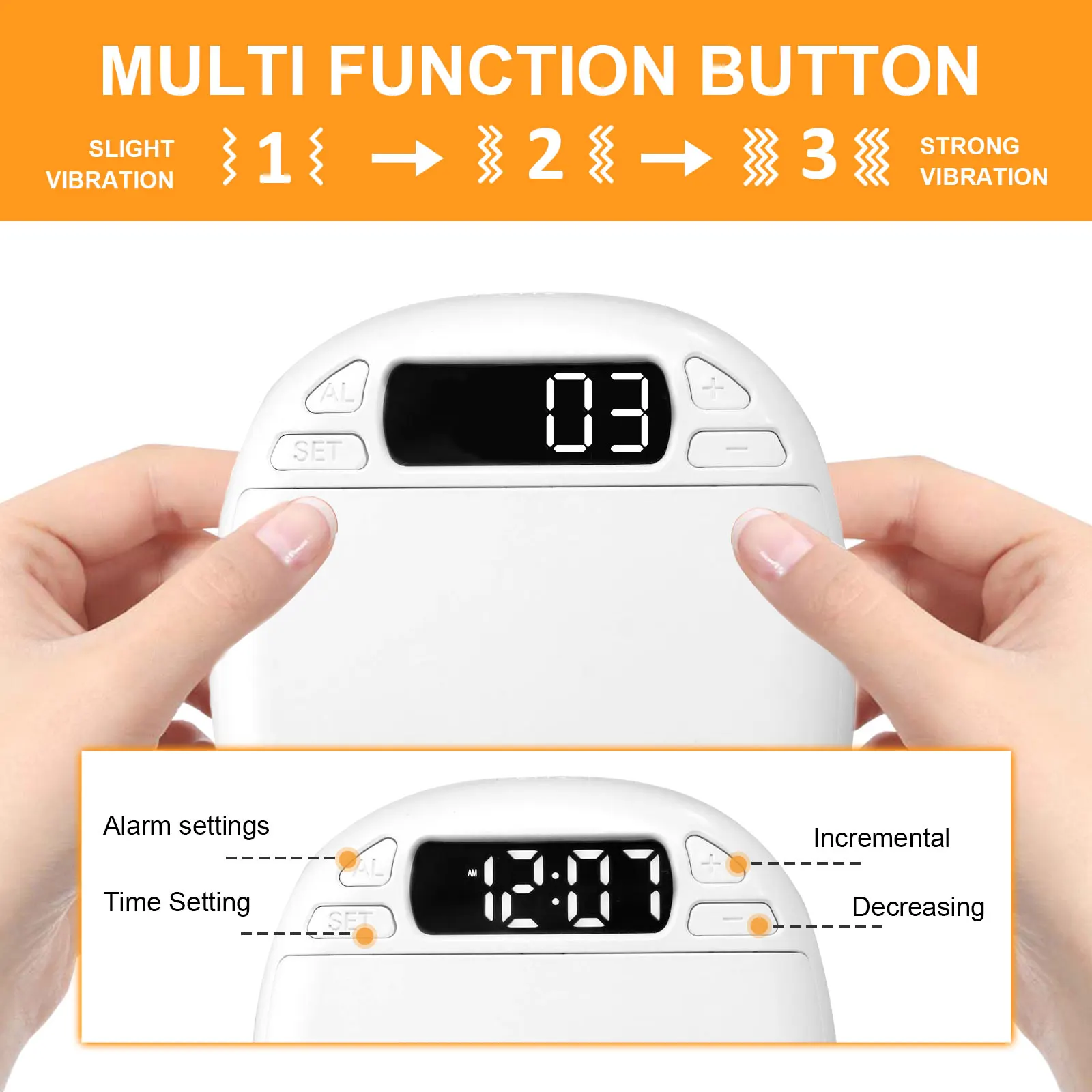 Compact Vibrating Alarm Clock with Dual Alerts and LED Display