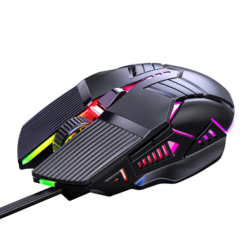 Ratón ergonómico para juegos con cable, periférico USB, RGB, silencioso, 6 botones, LED, 3200DPI, para PC, ordenador portátil