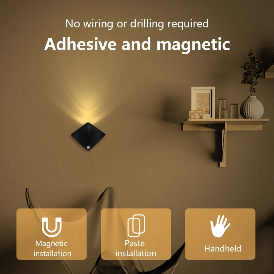 Lampada da parete per interni a LED Sensore di movimento PIR Luce Alimentazione a batteria con luce notturna senza fili magnetica Luce per scale per armadio da cucina – acquista a prezzi