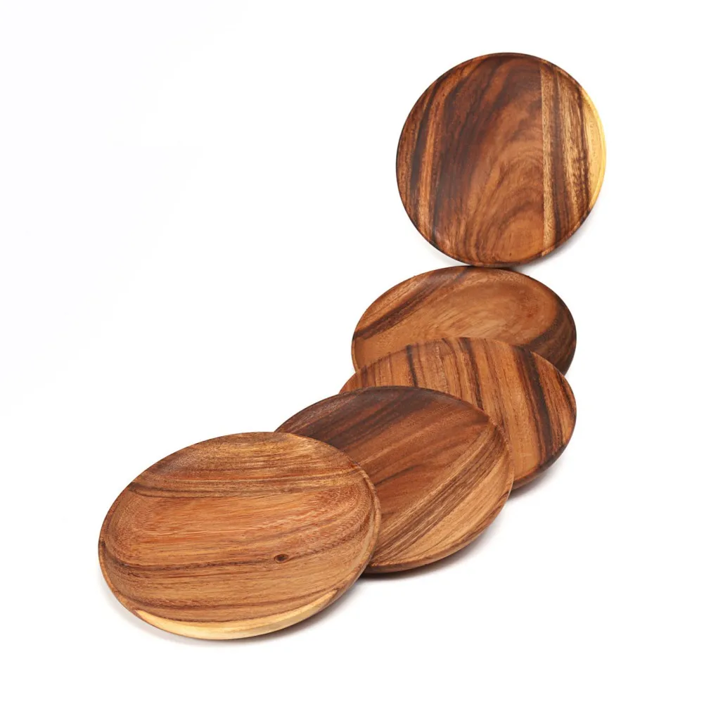 10.5cm Round Wooden Dried Fruit Tray Snack Plate Handcraft Food Dish Tray Walnut Wood Tableware Japanese Kitchen Cake Stand 1pc wooden serving tray kitchen tray