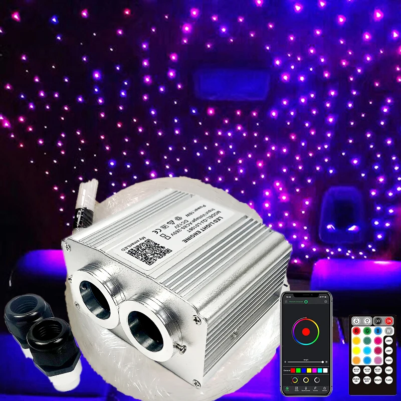 Optic Lighting Smart APP 16W Twinkle Fiber engine RF Music control Cable Starry Effect Ceiling Double Heads Lights car room lamp