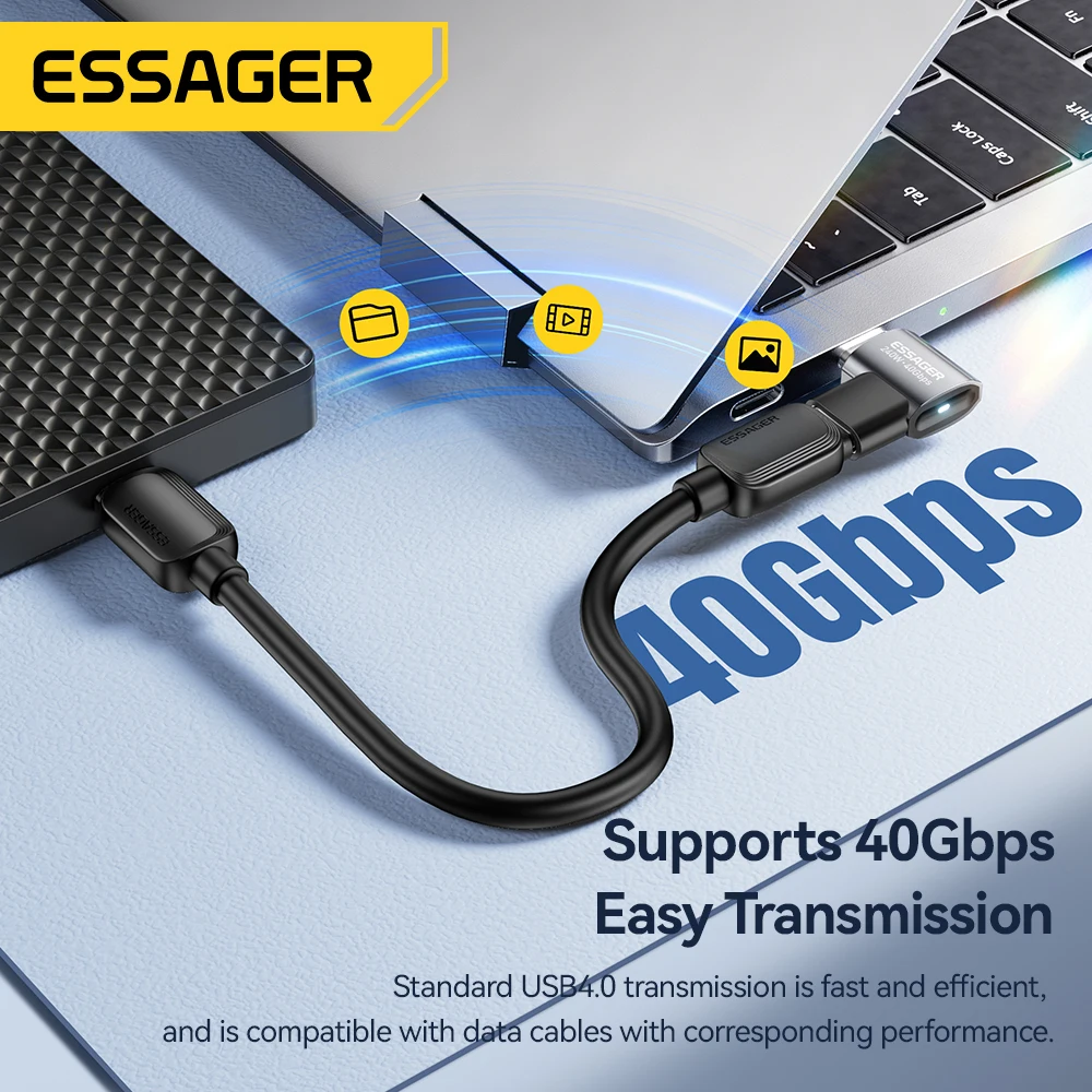 Essager USB4.0 40Gbps OTG Adapter 240W Fast Charging Converter 90 Degree USB Type C Data Adapter For Phone Macbook Laptop 8K60Hz