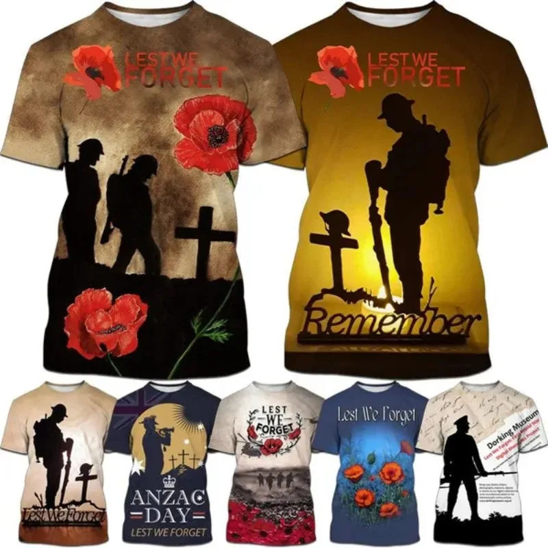 Anzac Stampato In 3D Australia E Nuova Zelanda E Maori Manaia Poppy Felce Per Non Dimenticare La Maglietta Retrò A Maniche Corte
