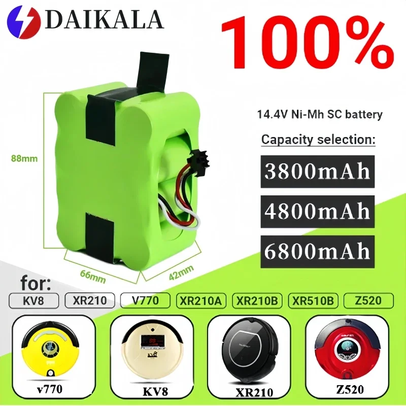 

14.4V Ni-Mh SC Rechargeable battery 3800/6800mAh for KV8 XR210 XR510 XR210A XR210B XR510B XR510C Vacuum Cleaner Sweeping Robot