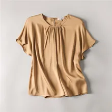 

Dress Shirt 92% Natural Silk Summer Office Lady O-Neck Poplin Short Sleeve 2022 New Women-blouses Single-piece Set Woman Tops