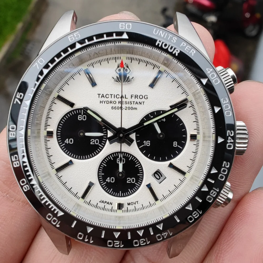 Tactical Frog Men's Diver Watch 41mm White Panda Dial Sapphire VS75A