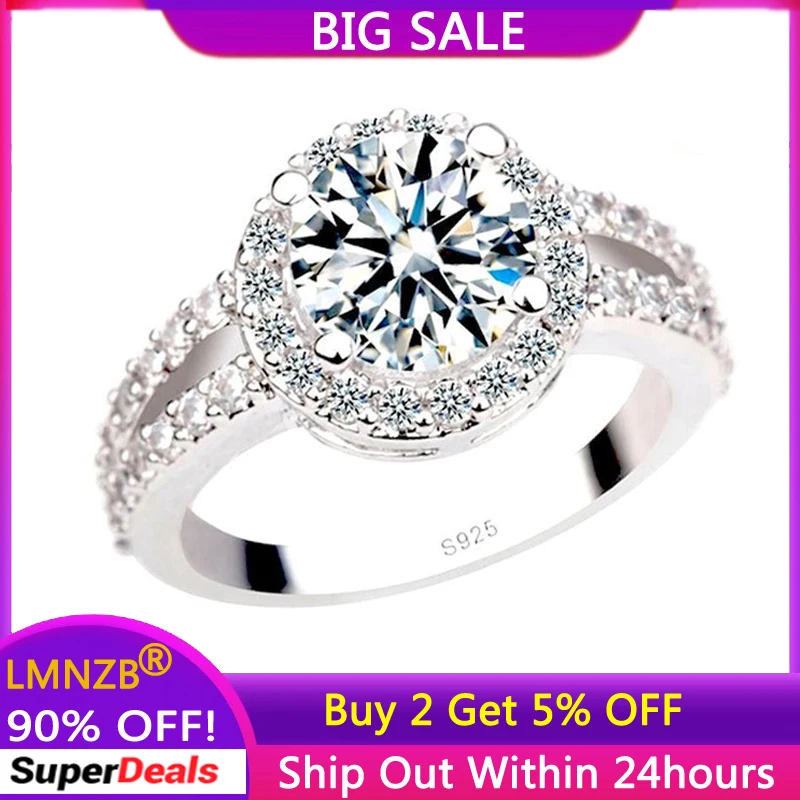 With Credentials Real Tibetan Silver Rings Wedding Jewelry for Women Round Brilliant Cut 2 Carat CZ Zircon Ring Accessories