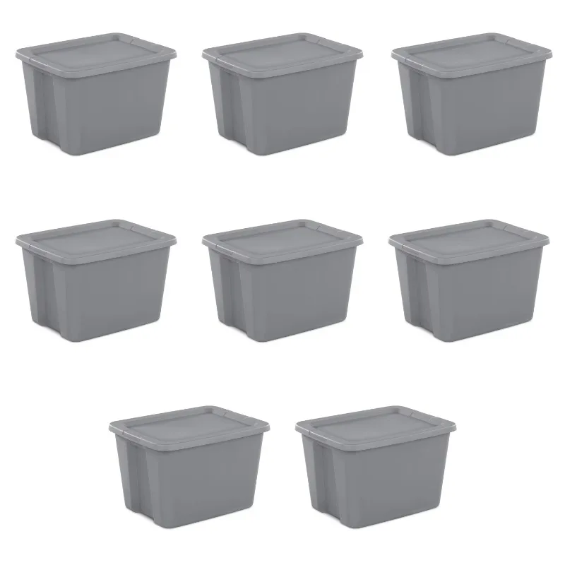 

8 Gallon Tote Box Plastic, Gray, Set of 8