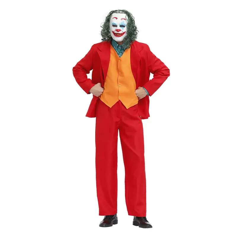 

Men Clown Costume 4Pcs/Set Joker Cosplay Costumes Halloween Masquerade Circus Horror Style Funny Party Performance Clothing