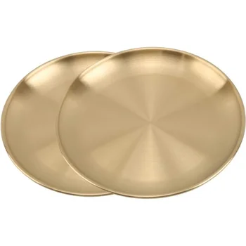 Disco da pranzo in metallo in acciaio inossidabile Piatto rotondo per sputare l'osso Vassoio in oro e argento di alta qualità Piatto da dessert per carne di frutta Utensili da cucina 1