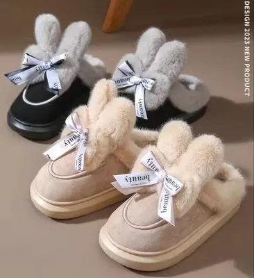 ABSOLUTE FOOTWEAR Women's Faux Fur Lined Bootie Slippers - Slip On With Bow, Indoor Slippers