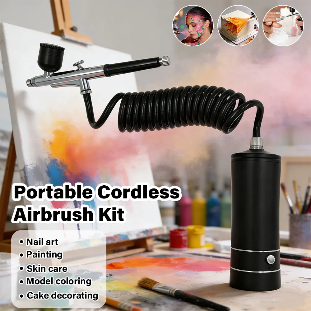 Portable Airbrush Painting Kit with Compressor for Nail Art and Cake Decorating