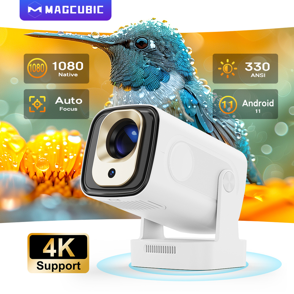 Magcubic HY310 Android 11 Projector 4K Native 1080P Auto Focus 330ANSI Dual Wifi with Air Mouse Voice Assistant Built Speaker