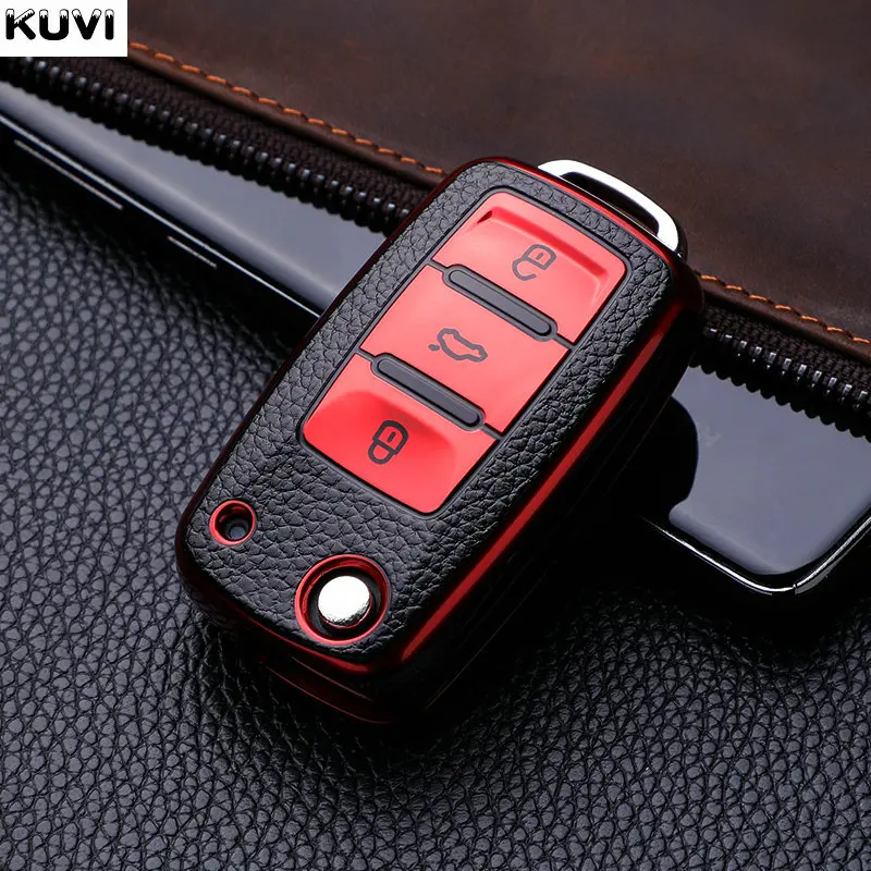 Leather Car Key Case Car Key Full Cover Protection Bag for VW Volkswagen Polo Tiguan Passat Golf Jetta Lavida Skoda Octavia key case cover key case remote control case cover