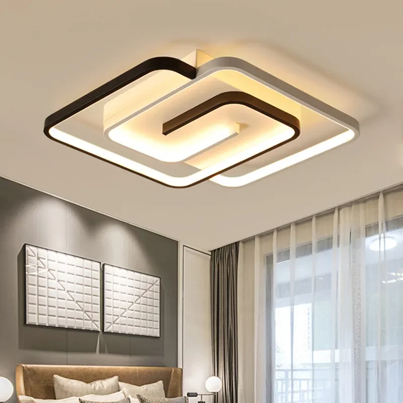 

Bedroom Led Chandelier Light Black White Square Modern Ceiling Lamp Attic Living Room Dining Kitchen Interior Fixture