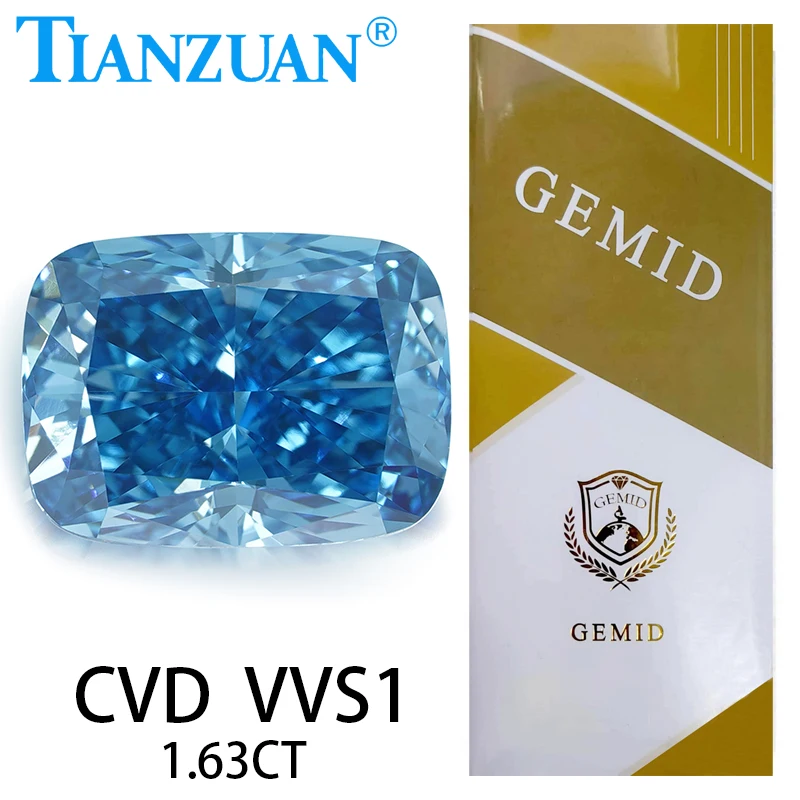 

1ct VS1 Lab Grown Diamond CVD Antique Cushion Shape Fancy Vivid Blue Color 2EX Loose Gemstone Bead with GEMID Certified