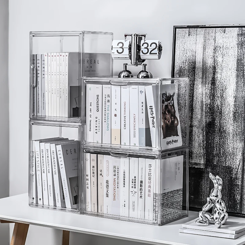 Estantería de acrílico transparente para escritorio, organizador de libros a prueba de polvo, caja de almacenamiento de revistas, decoración de oficina gruesa, estante de exhibición - 100 cosas bonitas para la casa