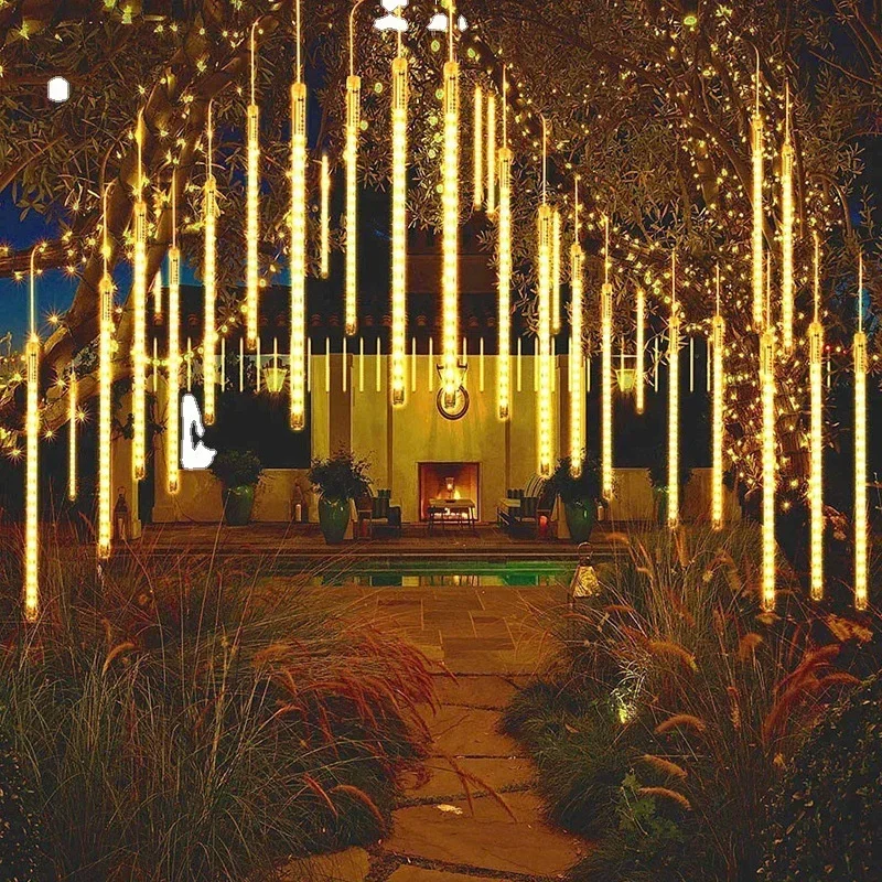 Description Picture 4 of item1/2/3/4 Set Outdoor Lights Garland Meteor Shower Rain String Lights Festoon Street Garland Ramadan Wedding Party Christmas Decor