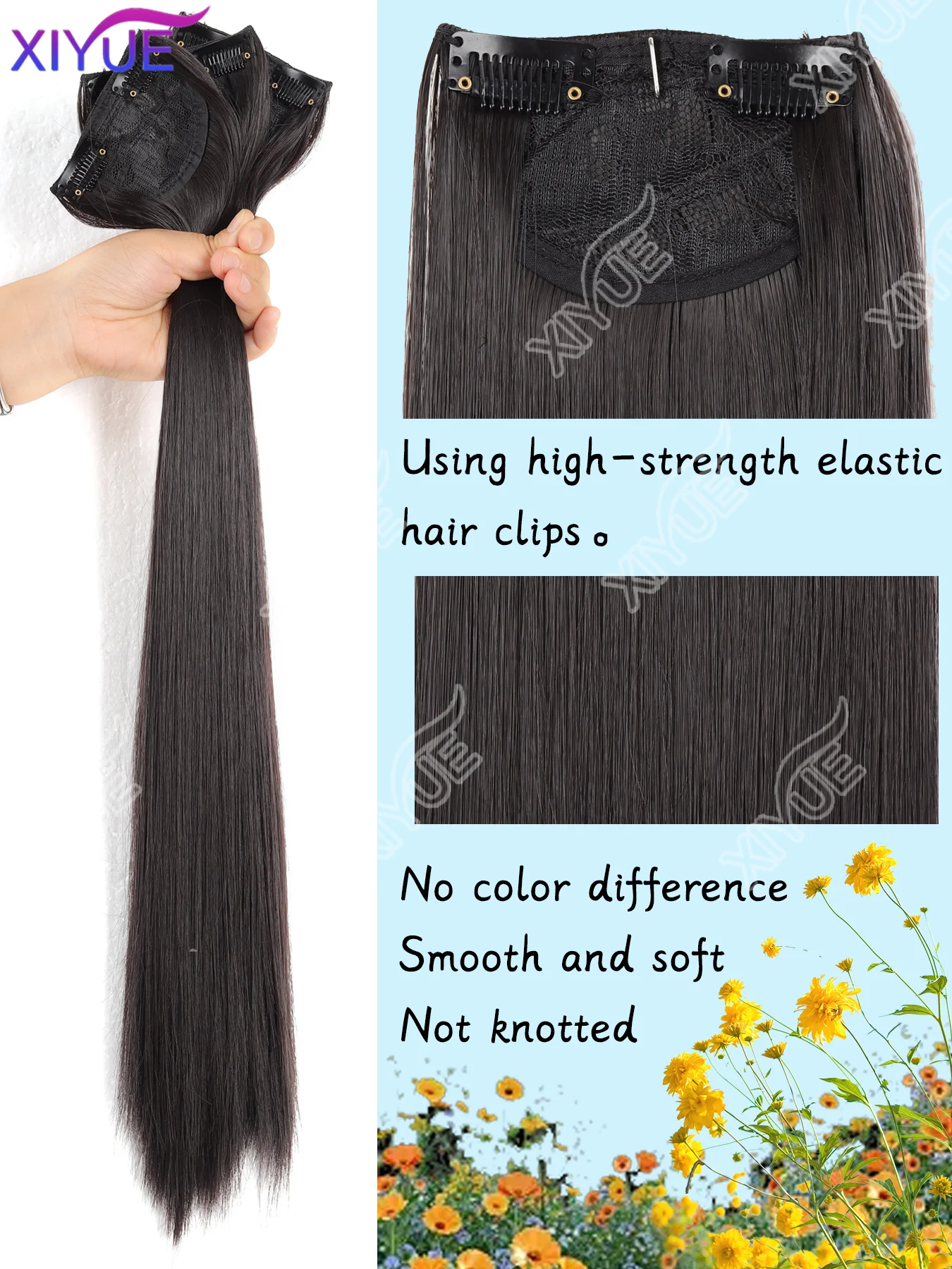 XIYUE Synthetic Wig Three-piece Long Straight Hair Fluffy Wig For Women With Long Hair Invisible Traceless Hair Extension Wig