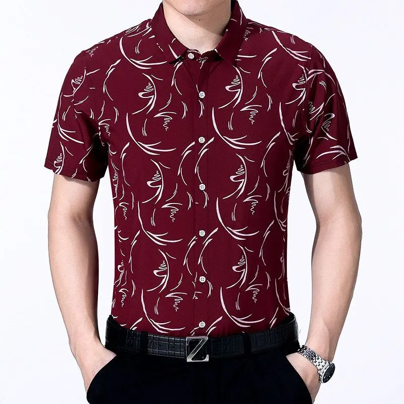 Fashionable Printed Fashion Polo-Neck Shirt for Men Summer Male Clothes Casual All-match Short Sleeve Single-breasted Shirts