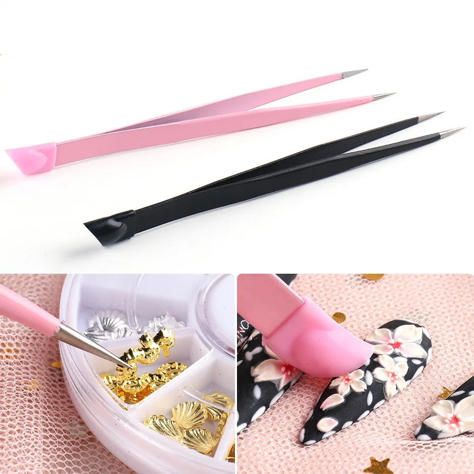 Nail Art Tweezers For Rhinestones Gems Stickers Picker 3D Nail Applicator Straight Multi Function Manicure Tweezer Art Tool