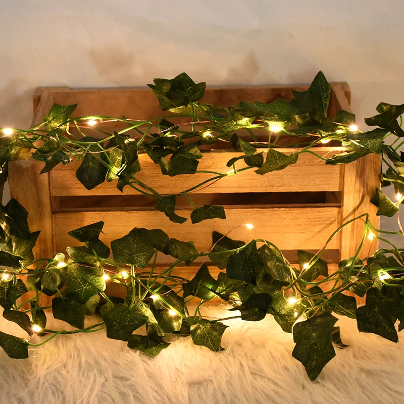 2M-10M Grüne Blatt-Lichterkette Künstliche Efeu-Ranken Vorhang Wandbehang Girlande Hochzeit Geburtstag Party Heimdekoration Weihnachten – Detail 9