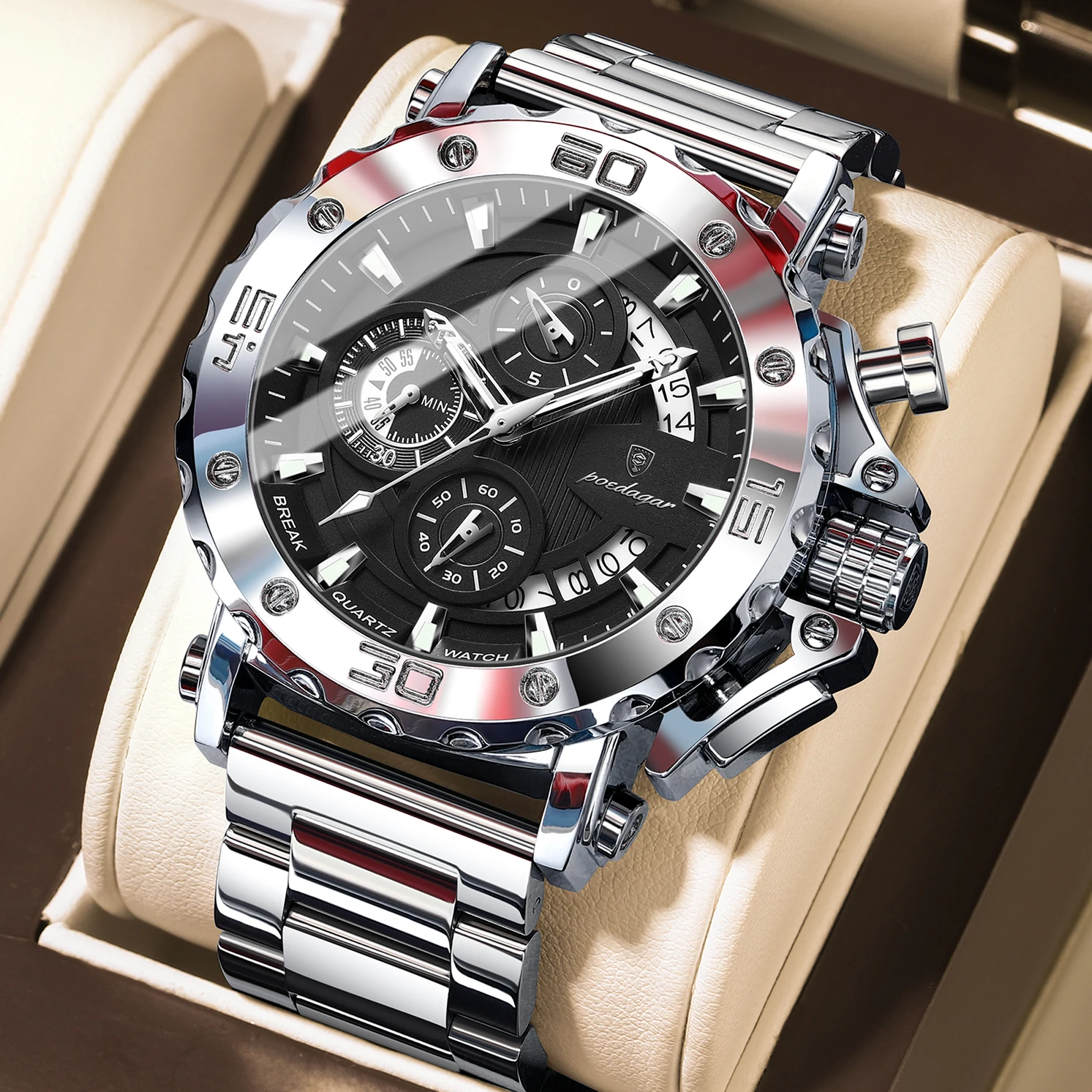 POEDAGAR Luxury Watch For Men Calendar Luminous Waterproof Man Clock thumbnail 3