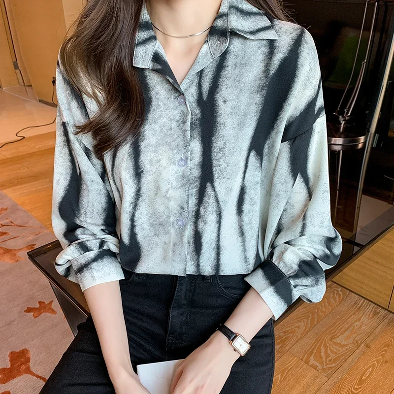 

New Autumn Long Sleeve Shirt Tops Office Lady Fashion Zebra Print Shirt Chiffon Shirt 2024 Blusa Mujer Loose Clothes 25503