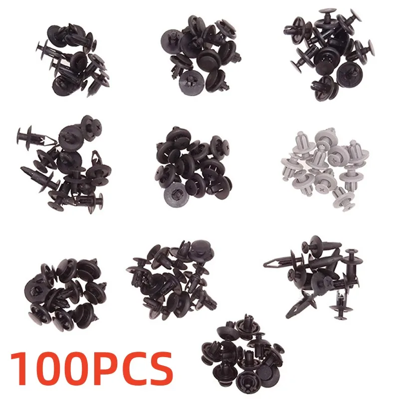 

100Pcs 10styles Auto Fastener Clip Mixed Car Body Push Retainer Pin Rivet Bumper Door Trim Panel Fastener Kit Car Clips Tool