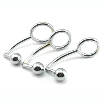 Male Chastity Cock Lock Anal Plugs /Cock Lock intruder with ball /Male metal Anal hook ring butt plug Alternative sex toys 2