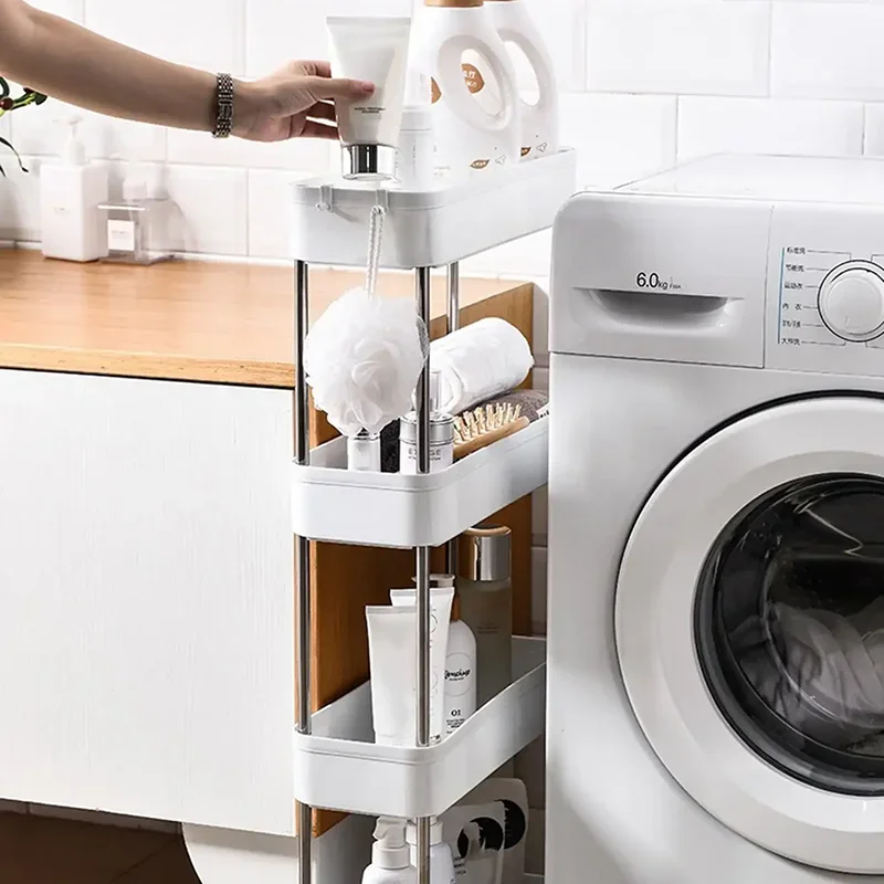 3/4 Tier Movable Gap Storage Rack Rolling Utility Cart Storage Shelf Kitchen Bathroom Slim Slide Organizer Shelf Livingroom