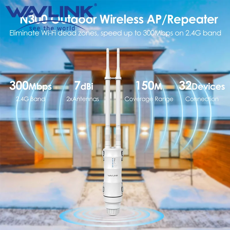 Wavlink HD2 Pro Access Point Esterno Dual-Band AC600 - Potente Antenna E PoE