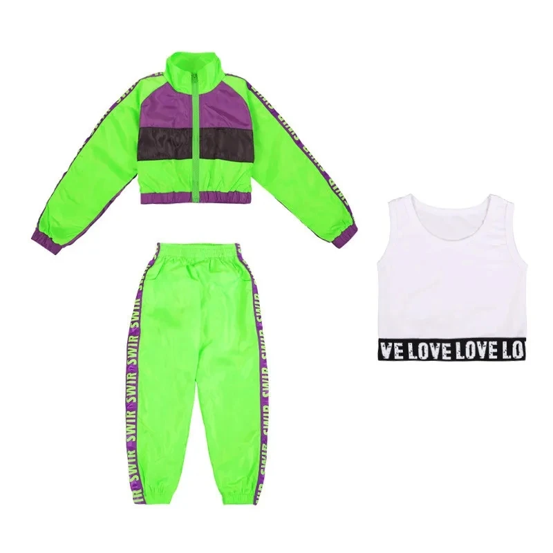 Ropa de baile de hip hop para niños, trajes de baile moderno de jazz para niñas, ropa fluorescente, trajes de escenario para niños