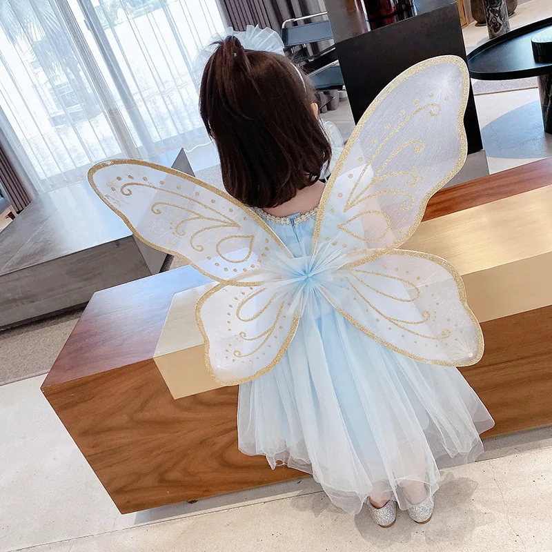 Girls Dress Princess Costume Kids Clothes Summer Girls Dress Butterfly Wings Lace Princess Dress Fashionable Birthday Party Children Kids Vacation Clothing