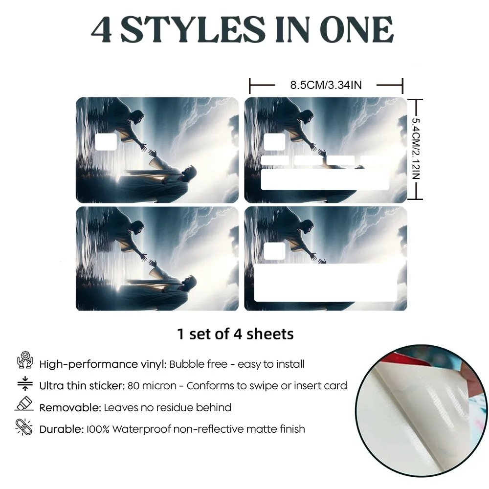 Faith Christian Religious Jesus Stickers 4pcs PVC Card Skin Stickers For Bank Card Bus Metro Case Decorate Gift