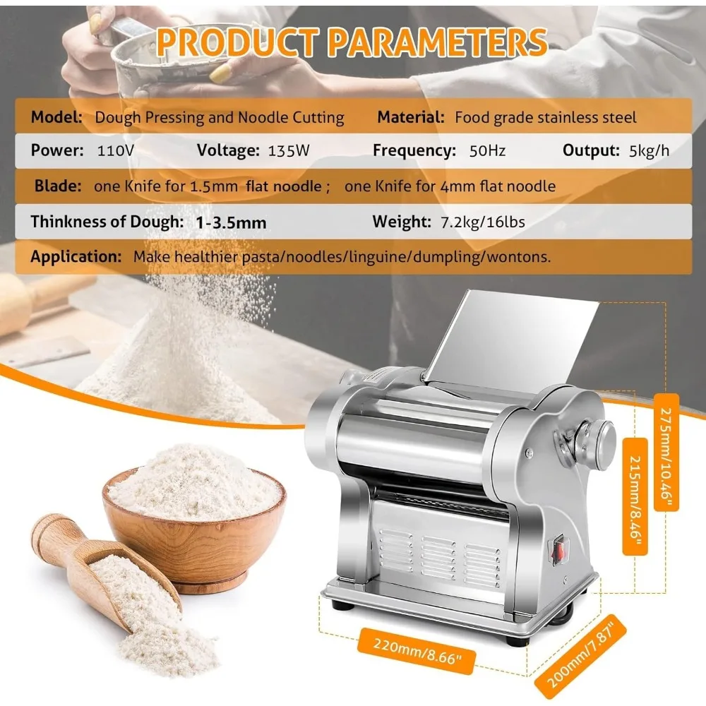 Electric Pasta Maker Machine Pasta Dough Spaghetti Roller Noodle Pressing Machine Stainless Steel 135W for Home Family Use 4