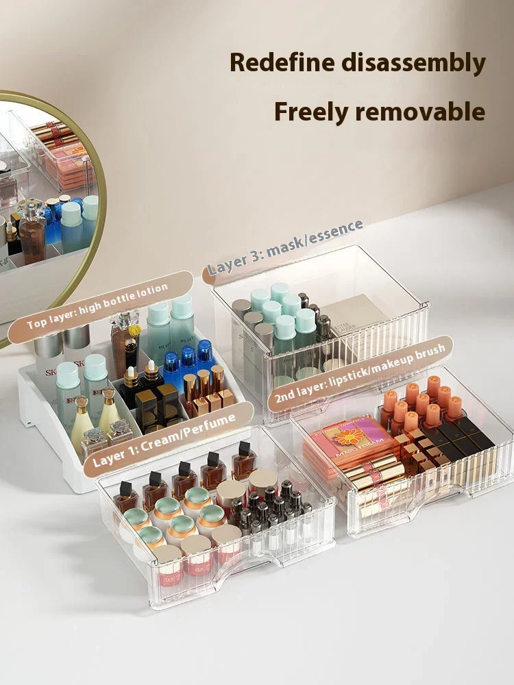 Drawer Layered Makeup Organizer Large Capacity PP Transparent Jewelry Skincare Makeup Desktop Storage Box Home Office Supplies