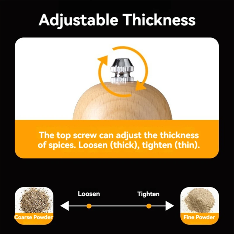 Wooden Manual Pepper Grinder Spices Sea Salt Mill Adjustable Ceramic Pepper Mill Barbecue Seasoning Grinding Bottle Cooking Tool