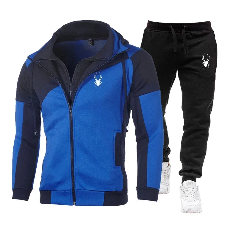 2024 Autumn/Winter Men's New Brand Sports Set Men's Spliced Hoodie+Pants Two Piece Set Men's Fashion Casual Jogging Set