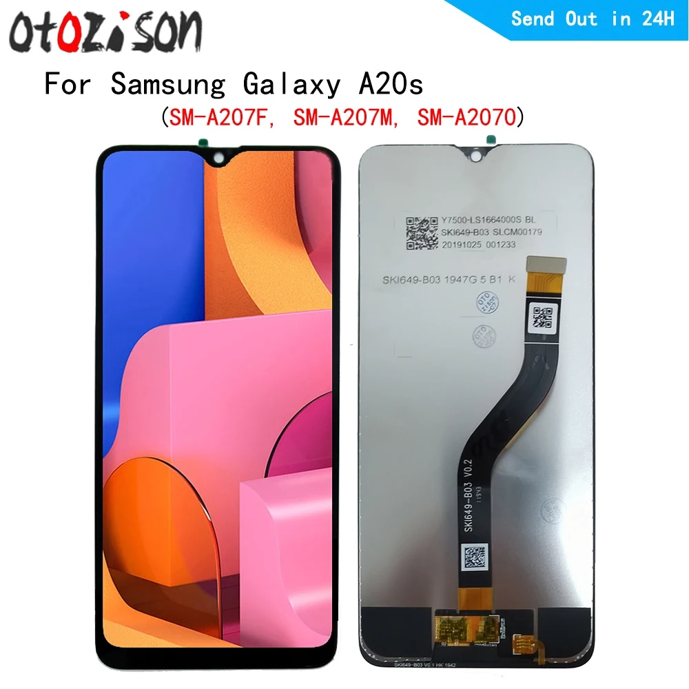 Schermo Da 6.5 "Per Samsung Galaxy A20S Sm-A207F, Sm-A207M, Sm-A2070 Display Lcd Touch Panel Digitizer Con Gruppo Telaio