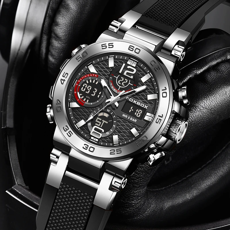 FOXBOX New Waterproof Watch Men Casual Sports Military Analog Digital Watches For Men Fashion Diver Men's Quartz Wristwatch