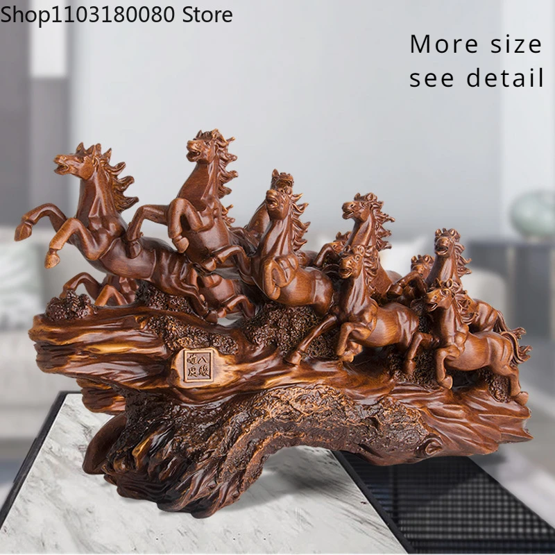 

Imitation Wood Resin Eight Horses Modern Sculpture Decorations Lucky gift Large size