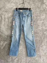 

Men Women 1:1 High Quality high Street KAPITAL Blue Side Inlaid Gemstone Jeans Pant Vintage Washed Do Old Trousers Inside Tag