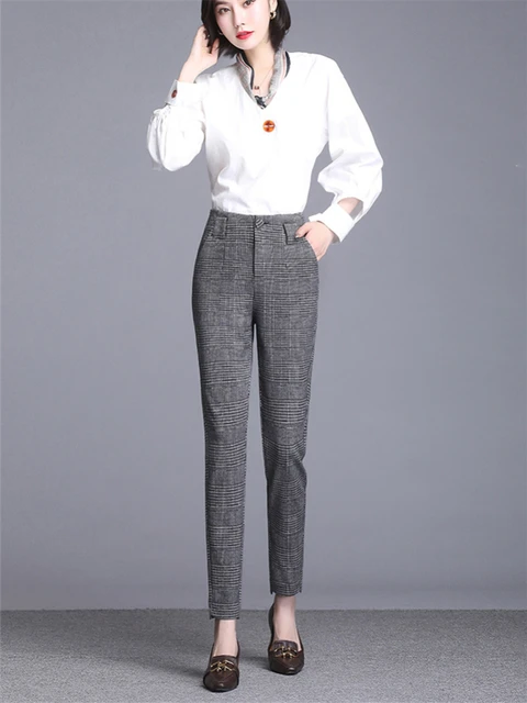 Women's Work Straight Dress Pants Professional Ladies Suit Pants Black  Pencil Pants Elastic Slim High Waist Cigarette Trousers - AliExpress