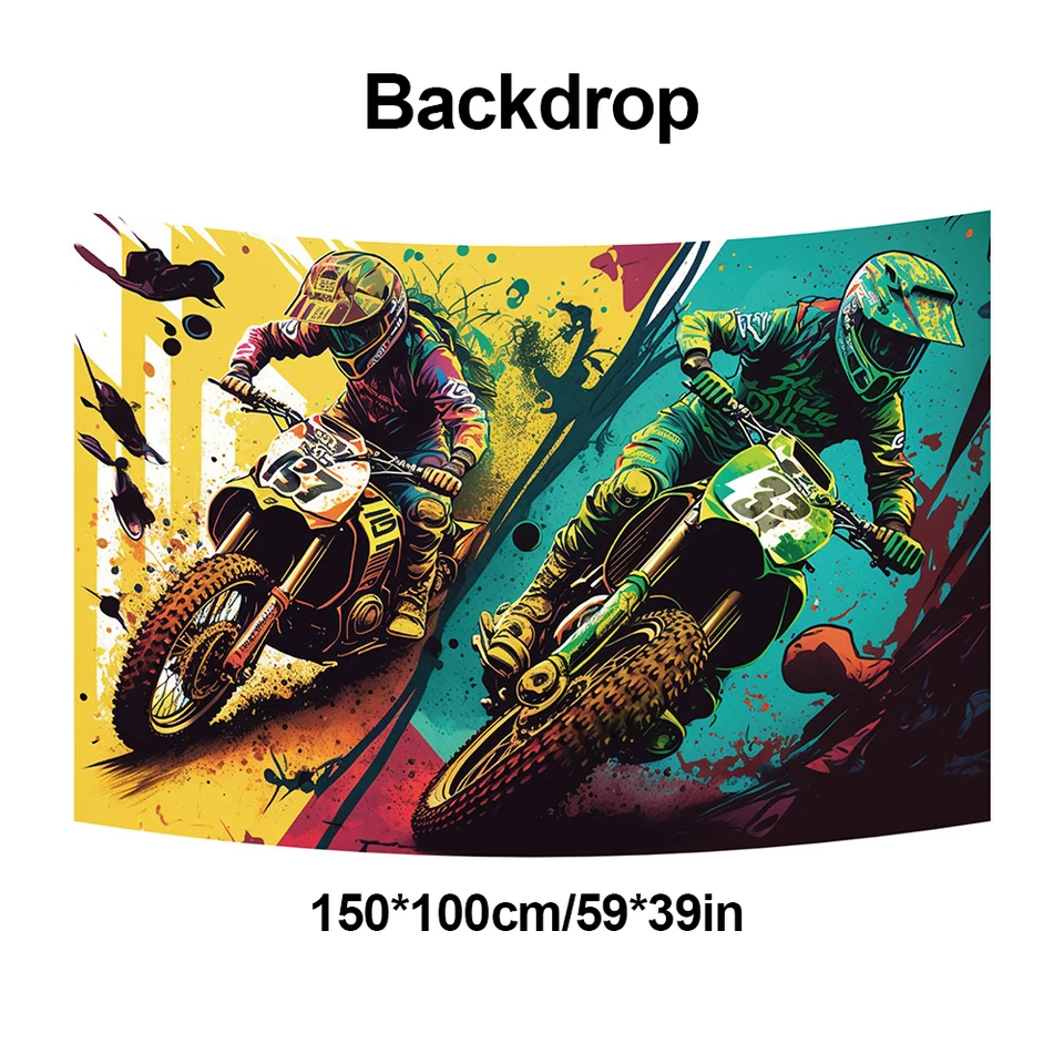 Fond De Photographie De Motocross, Moto, Vélo, Fête D'anniversaire, Gâteau, Table, Ballons, Décor, Bannière, Affiche D'arrière-plan, D343