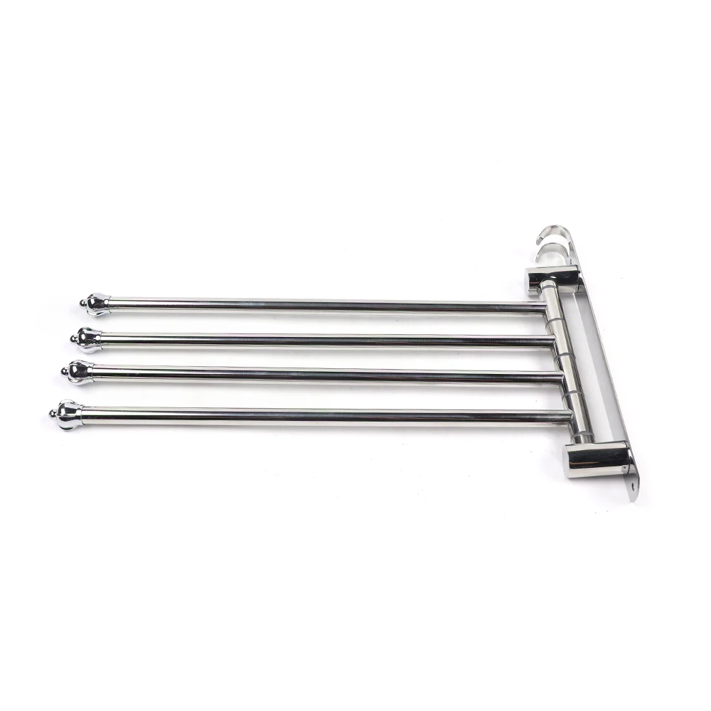 Swivel Bathroom Towel Rack 4 Arm Stainless Steel Wall-Mount Holder Hanging Shelf