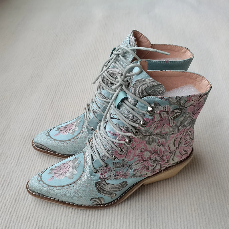 

Women ankle boots plus size 22-26.5cm free shipping women shoes embroidered boots botines mujer botte femme bottine Flower