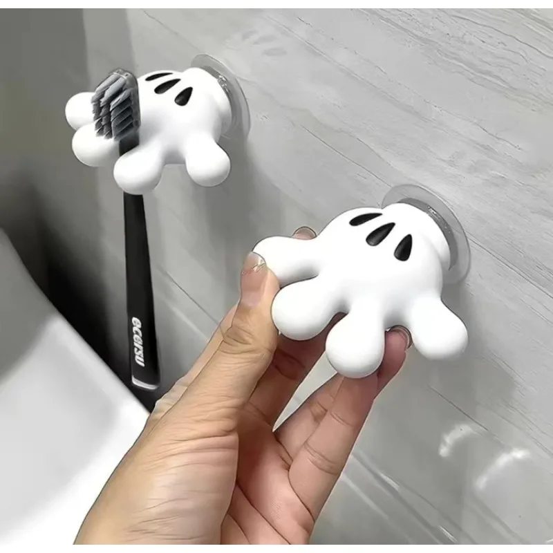 Adorable Palm Toothbrush Holder with Multifunctional Traceless Suction Hooks for Bathroom Towels and Data Cable Winding