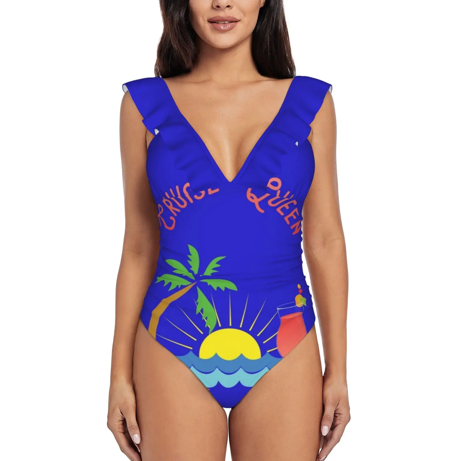 

Ruffle One Piece Swimsuit Women Swimwear Push Up Monokini Sexy Print Bathing Suit Cruise Cruise Trip Cruises Cruise Queen